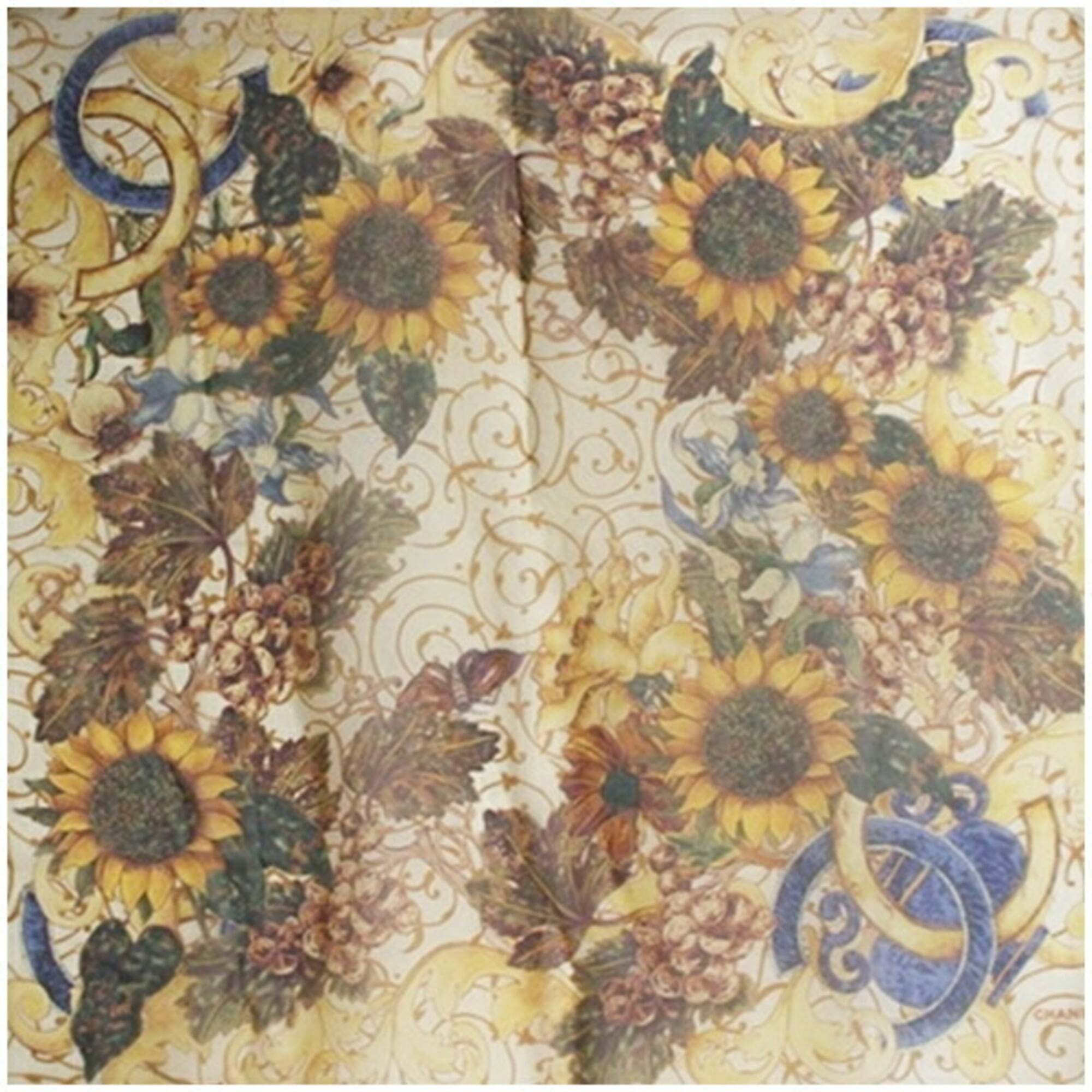 Chanel Silk Scarf/Muffler In Beige And Yellow. Chanel Women's Chiffon.